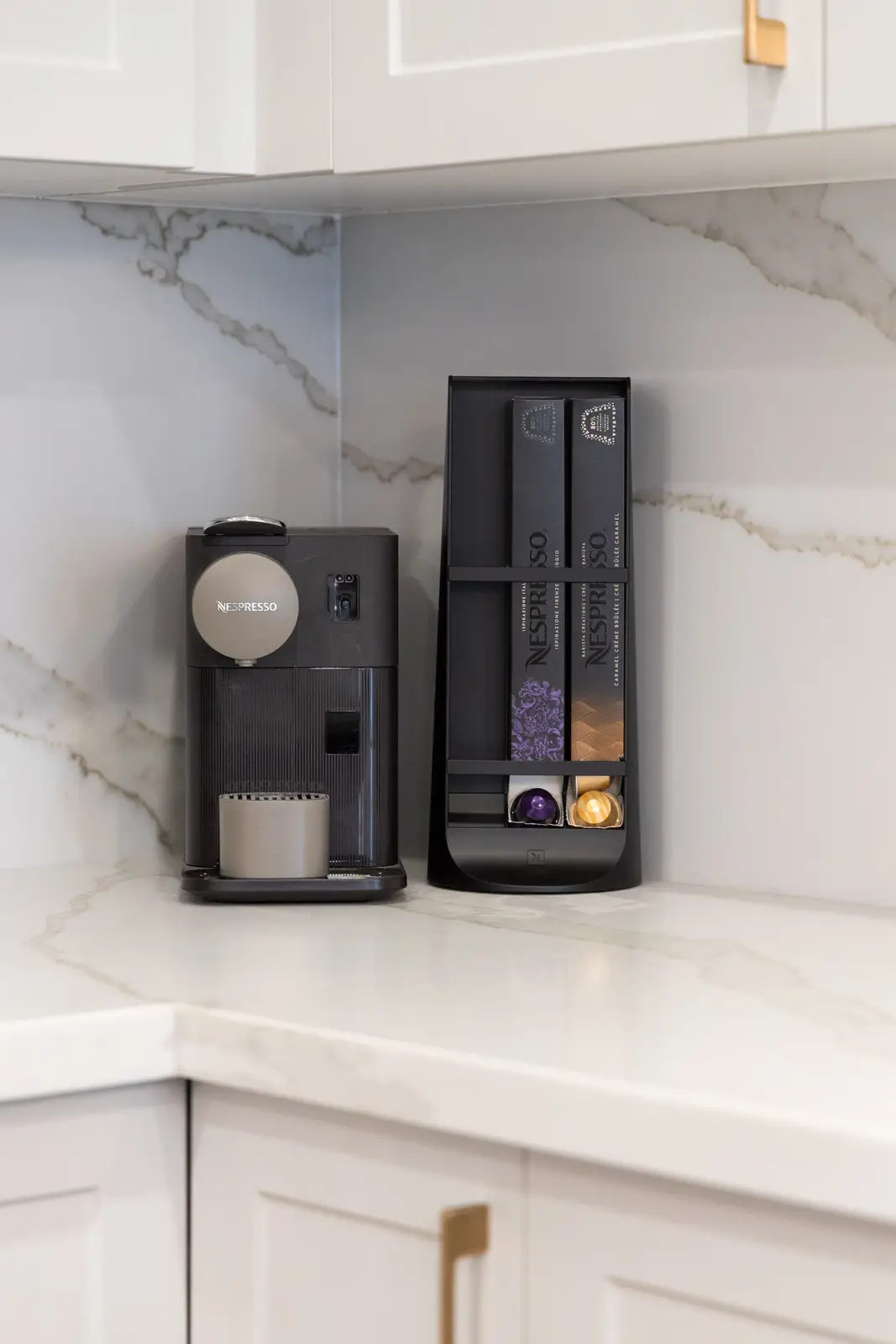 Coffee machine on the marble kitchen counter in a Richmond Hill townhouse
