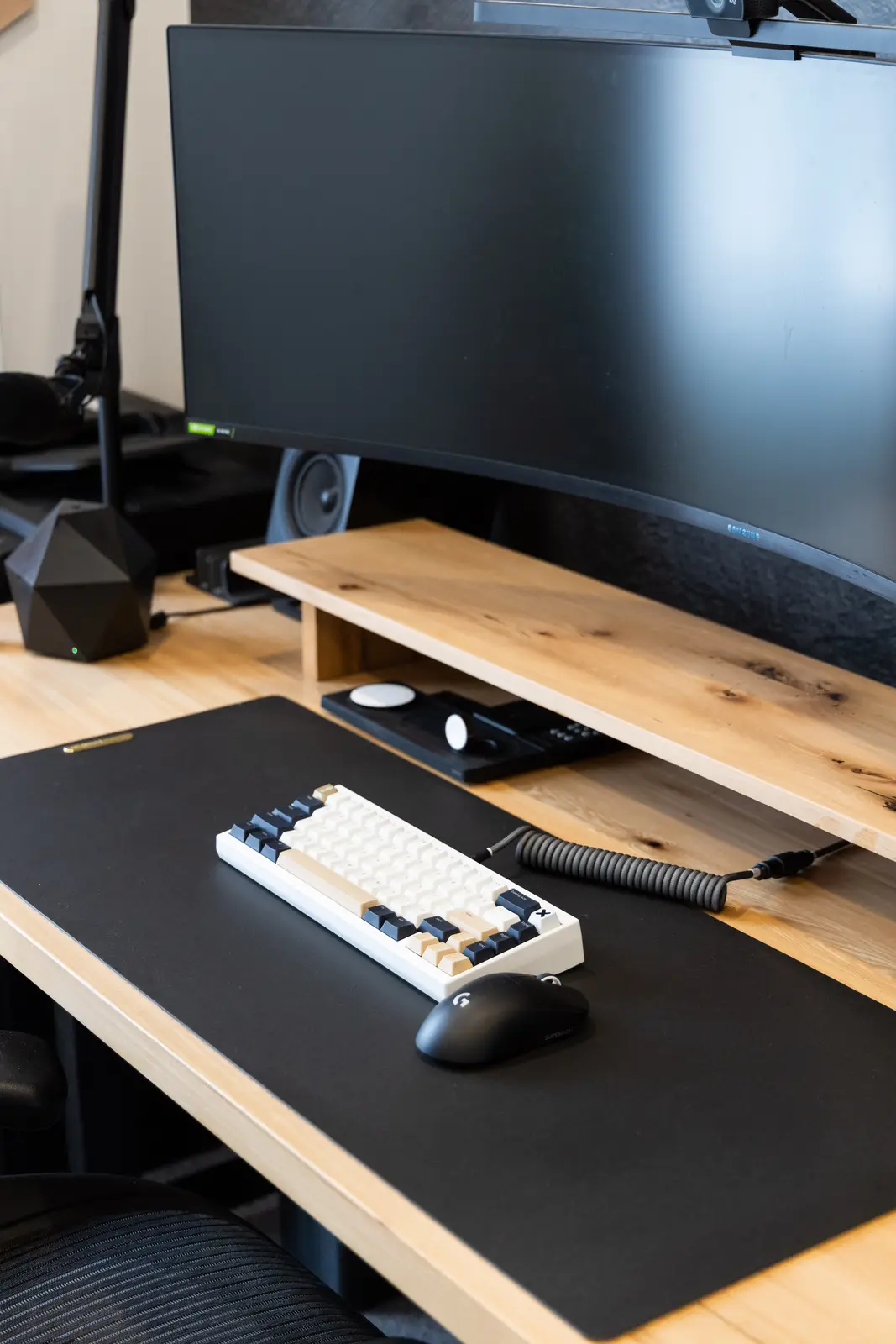 Wood office desk in a Richmond Hill townhouse, with a monitor and a keyboard